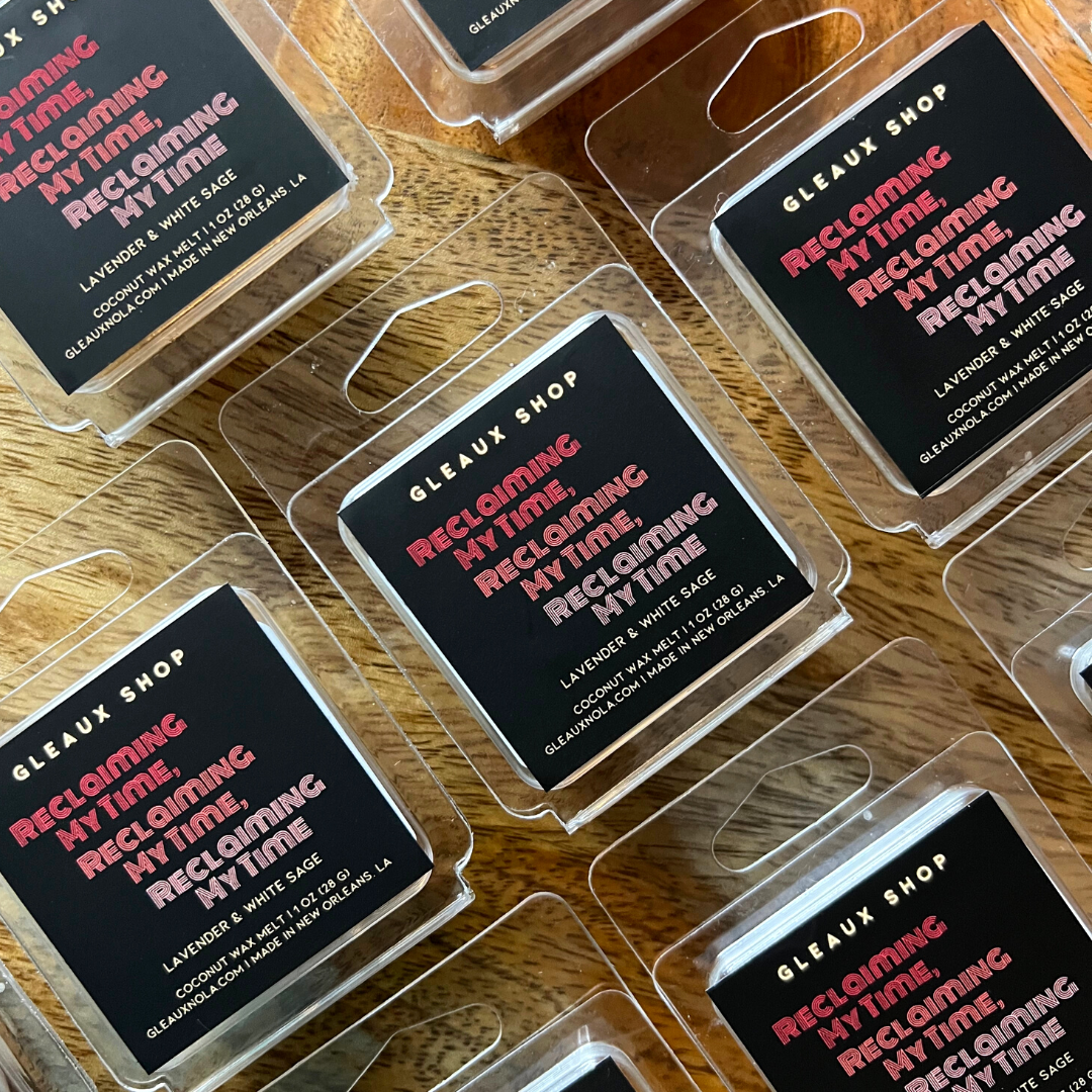 Reclaiming My Time White Sage & Lavender wax melts by Gleaux Shop arranged for home fragrance use