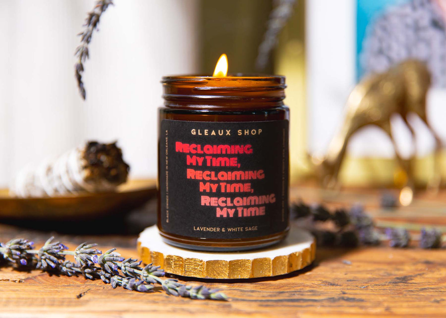 Gleaux Shop's Reclaiming My Time: Lavender and White Sage Candle